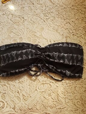 RVCA Black Bandeau Bikini Top with White Shark Tooth Motif
